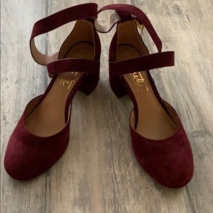 Velvet red strap heels